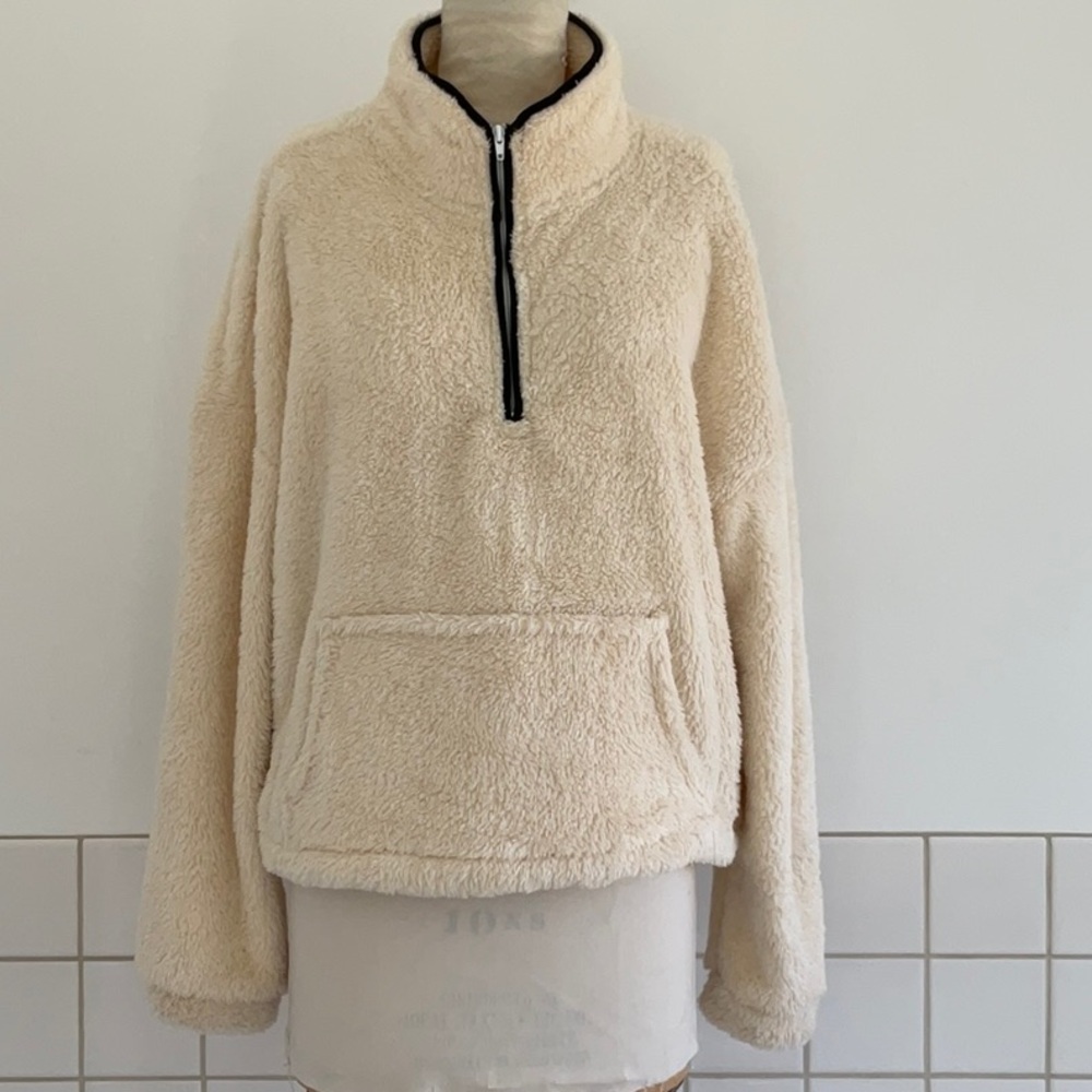 Anrabess Sherpa Fleece 1/2 Zip Jacket Off White Vanilla Medium NWT